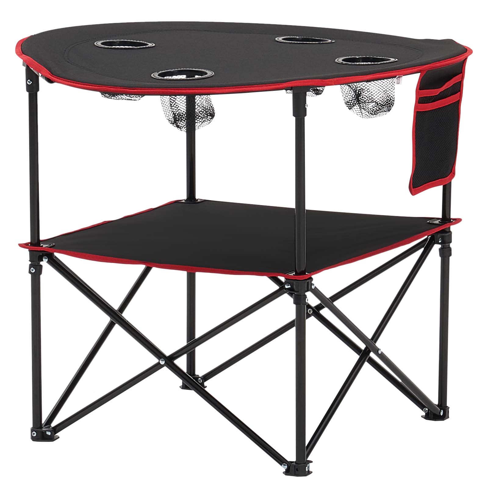 Folding Portable Camping Table Oxford Outdoor Picnic RoundTable 4 Cup Holders_voghion.com